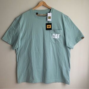 CAT Caterpillar Men’s T-shirt Mint Green White Logo Size L Large NWT